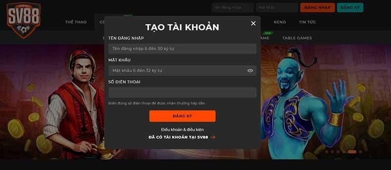 Dễ dàng tạo tài khoản SV88