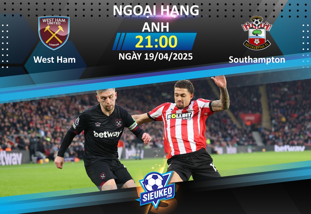 Soi kèo bóng đá West Ham vs Southampton 21h00 ngày 19/04/2025: Tiễn khách về tay trắng